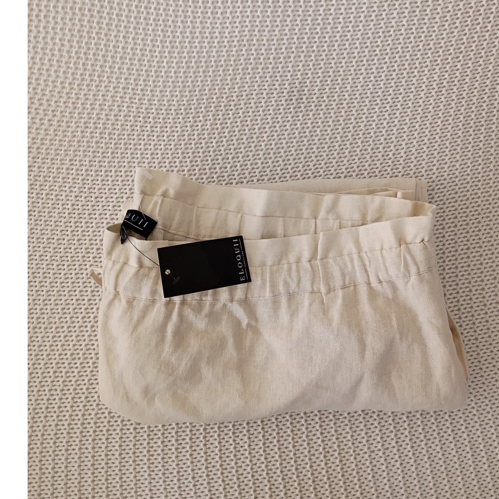 NWT ELOQUI Linen Blend Paperbag Waist Cropped Pants Beige Fits L/XL $XXX Coastal - Picture 14 of 14